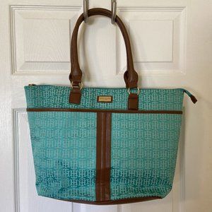 TOMMY HILFIGER large turquoise tote bag